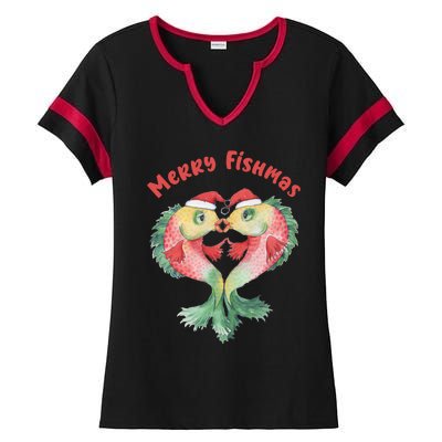 Merry FIshmas Cute Fish Christmas Gift Ladies Halftime Notch Neck Tee