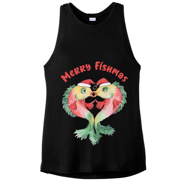 Merry FIshmas Cute Fish Christmas Gift Ladies PosiCharge Tri-Blend Wicking Tank