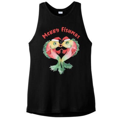 Merry FIshmas Cute Fish Christmas Gift Ladies PosiCharge Tri-Blend Wicking Tank