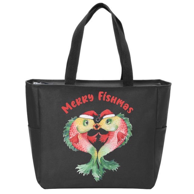 Merry FIshmas Cute Fish Christmas Gift Zip Tote Bag