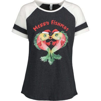 Merry FIshmas Cute Fish Christmas Gift Enza Ladies Jersey Colorblock Tee