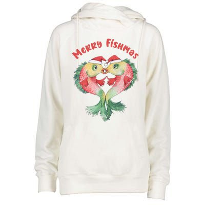 Merry FIshmas Cute Fish Christmas Gift Womens Funnel Neck Pullover Hood