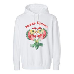 Merry FIshmas Cute Fish Christmas Gift Garment-Dyed Fleece Hoodie