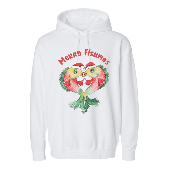 Merry FIshmas Cute Fish Christmas Gift Garment-Dyed Fleece Hoodie