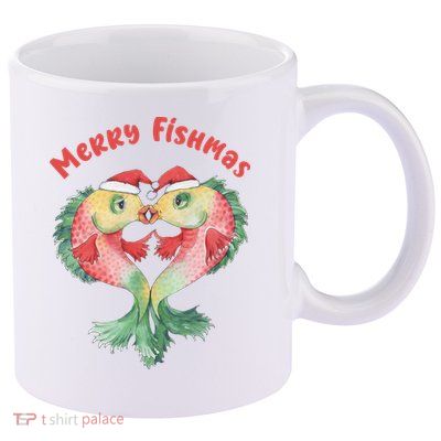 Merry FIshmas Cute Fish Christmas Gift 11oz C Handle Ceramic Mug