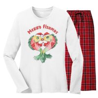 Merry FIshmas Cute Fish Christmas Gift Women's Long Sleeve Flannel Pajama Set 