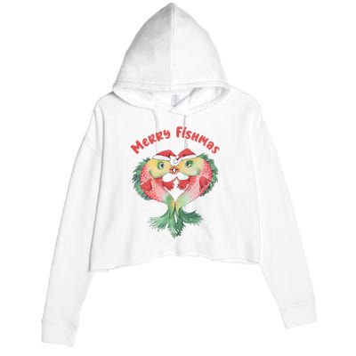 Merry FIshmas Cute Fish Christmas Gift Crop Fleece Hoodie