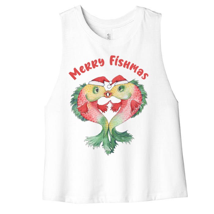 Merry FIshmas Cute Fish Christmas Gift Women's Racerback Cropped Tank