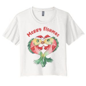 Merry FIshmas Cute Fish Christmas Gift Women's Crop Top Tee