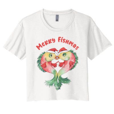 Merry FIshmas Cute Fish Christmas Gift Women's Crop Top Tee