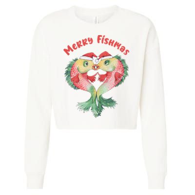 Merry FIshmas Cute Fish Christmas Gift Cropped Pullover Crew