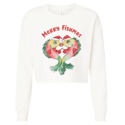 Merry FIshmas Cute Fish Christmas Gift Cropped Pullover Crew