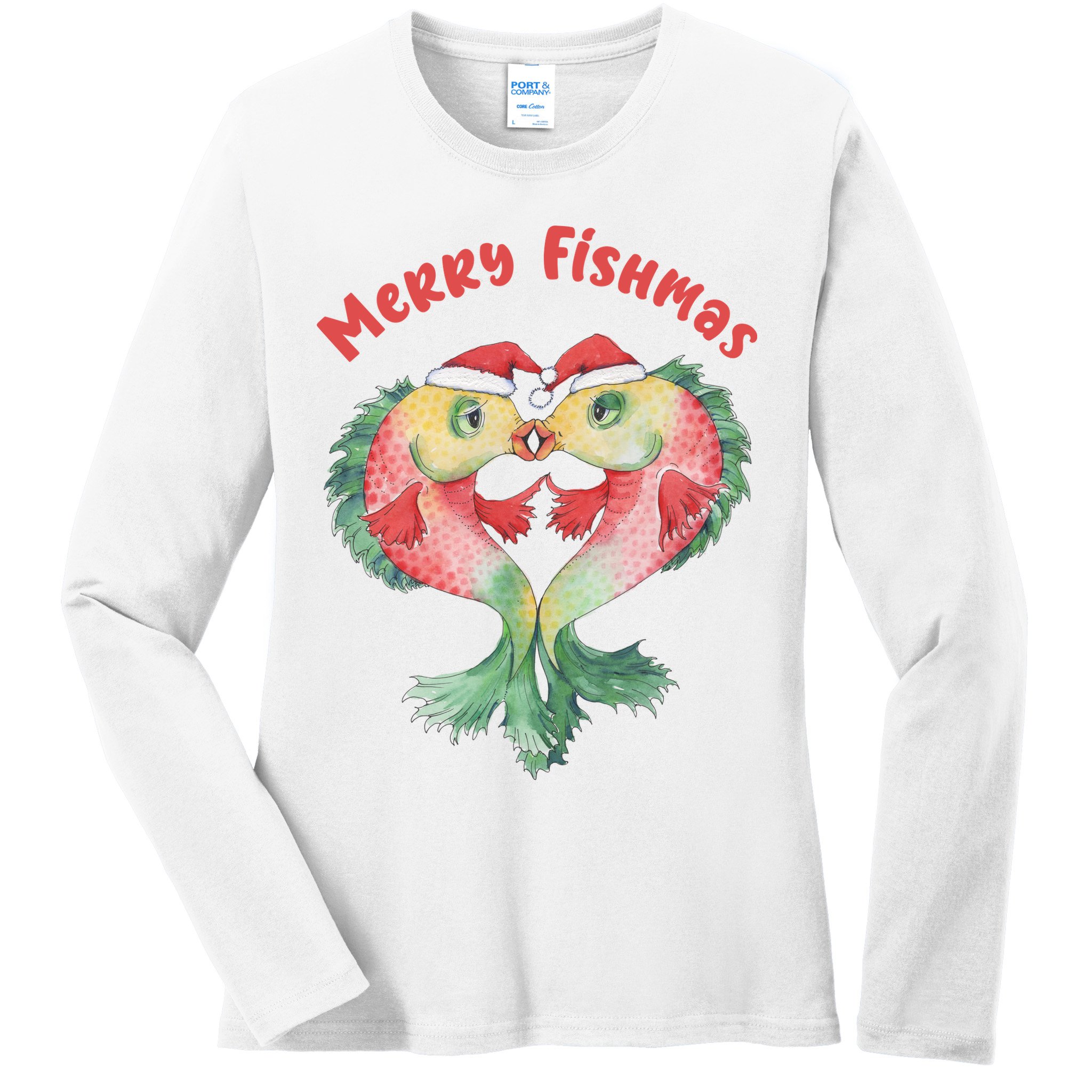 Merry FIshmas Cute Fish Christmas Gift Ladies Long Sleeve Shirt