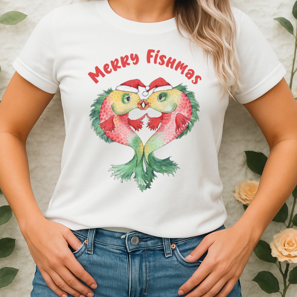 Merry FIshmas Cute Fish Christmas Gift Womens T-Shirt