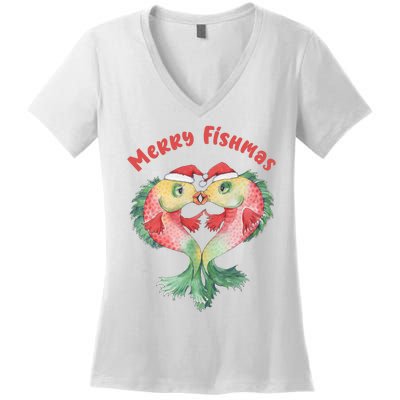 Merry FIshmas Cute Fish Christmas Gift Women's V-Neck T-Shirt