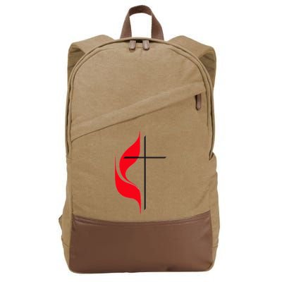 Methodist Flag Christian Cross And Flame Cotton Canvas Backpack