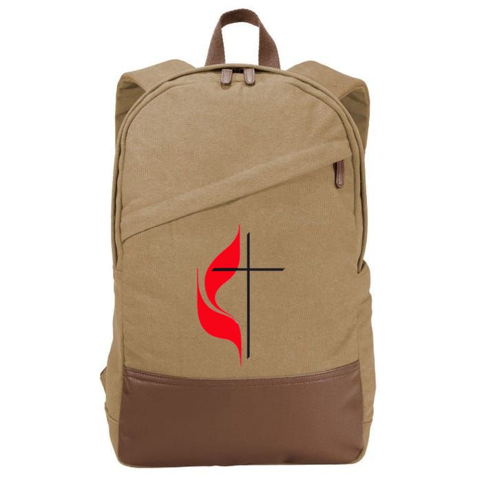 Methodist Flag Christian Cross And Flame Cotton Canvas Backpack