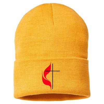 Methodist Flag Christian Cross And Flame Sustainable Knit Beanie