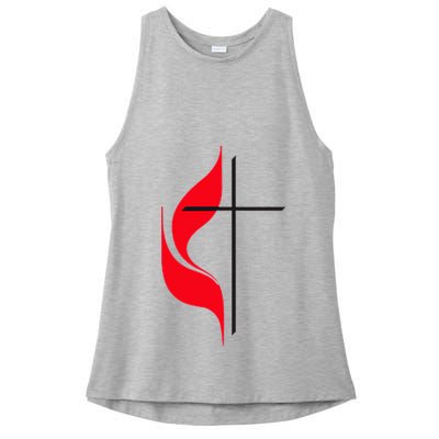 Methodist Flag Christian Cross And Flame Ladies PosiCharge Tri-Blend Wicking Tank