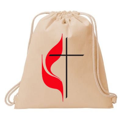 Methodist Flag Christian Cross And Flame Drawstring Bag