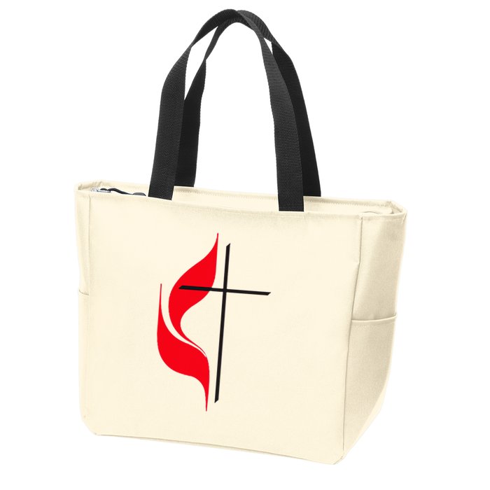 Methodist Flag Christian Cross And Flame Zip Tote Bag