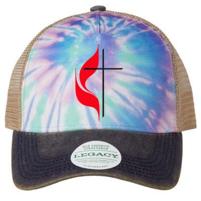 Methodist Flag Christian Cross And Flame Legacy Tie Dye Trucker Hat