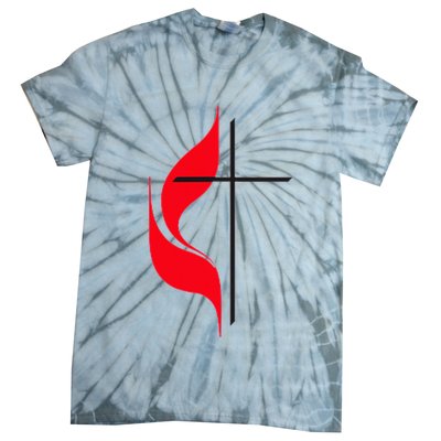 Methodist Flag Christian Cross And Flame Tie-Dye T-Shirt