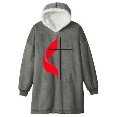 Methodist Flag Christian Cross And Flame Hooded Wearable Blanket
