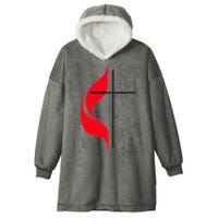 Methodist Flag Christian Cross And Flame Hooded Wearable Blanket