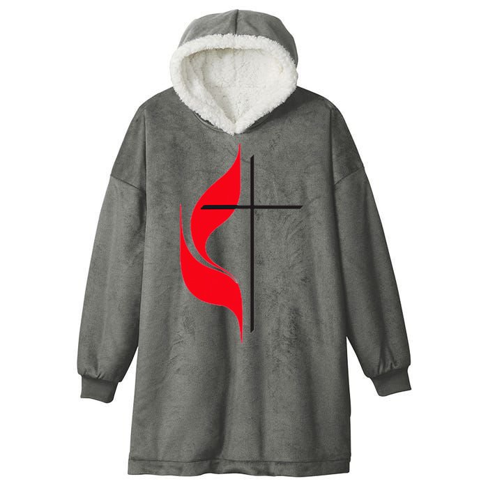 Methodist Flag Christian Cross And Flame Hooded Wearable Blanket