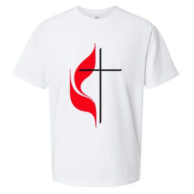 Methodist Flag Christian Cross And Flame Sueded Cloud Jersey T-Shirt