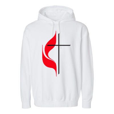 Methodist Flag Christian Cross And Flame Garment-Dyed Fleece Hoodie
