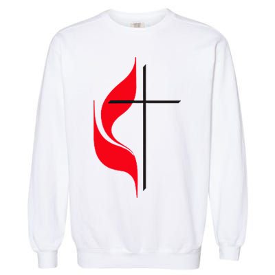 Methodist Flag Christian Cross And Flame Garment-Dyed Sweatshirt