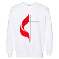 Methodist Flag Christian Cross And Flame Garment-Dyed Sweatshirt