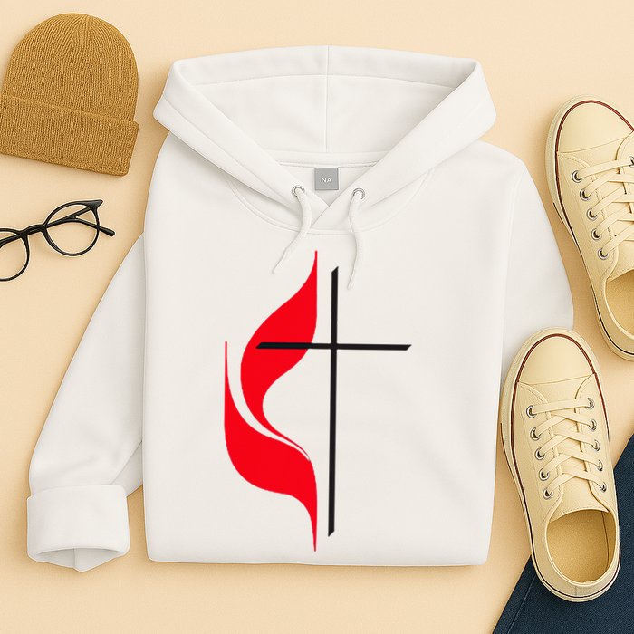 Methodist Flag Christian Cross And Flame Hoodie