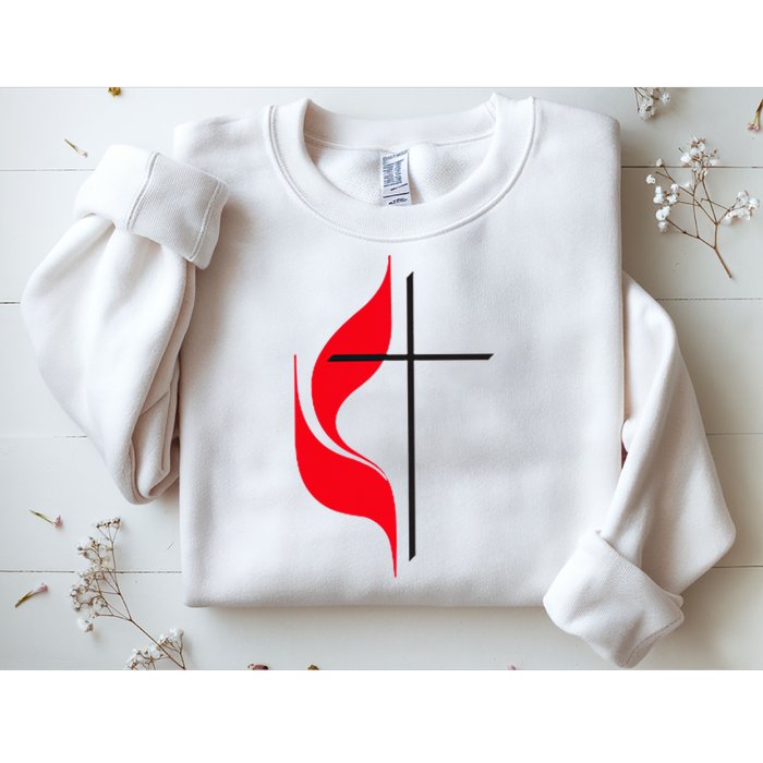 Methodist Flag Christian Cross And Flame Sweatshirt