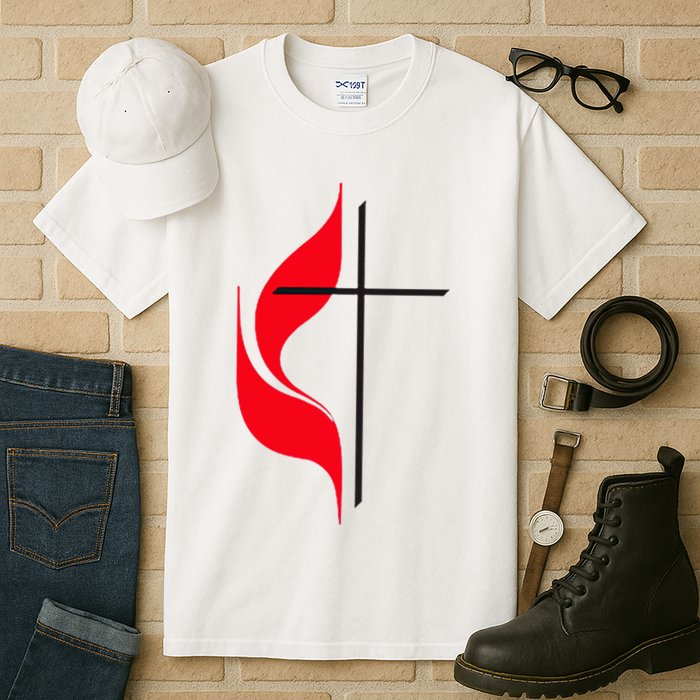 Methodist Flag Christian Cross And Flame Tall T-Shirt