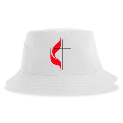 Methodist Flag Christian Cross And Flame Sustainable Bucket Hat