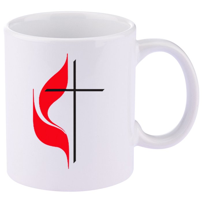 Methodist Flag Christian Cross And Flame 11oz C Handle Ceramic Mug
