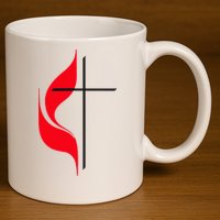 Methodist Flag Christian Cross And Flame 11oz C Handle Ceramic Mug