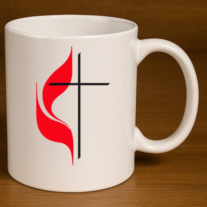 Methodist Flag Christian Cross And Flame 11oz C Handle Ceramic Mug