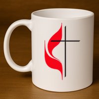 Methodist Flag Christian Cross And Flame 11oz C Handle Ceramic Mug