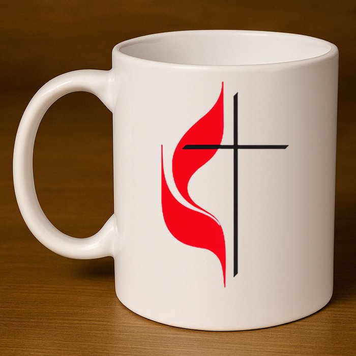 Methodist Flag Christian Cross And Flame 11oz C Handle Ceramic Mug