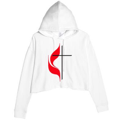 Methodist Flag Christian Cross And Flame Crop Fleece Hoodie