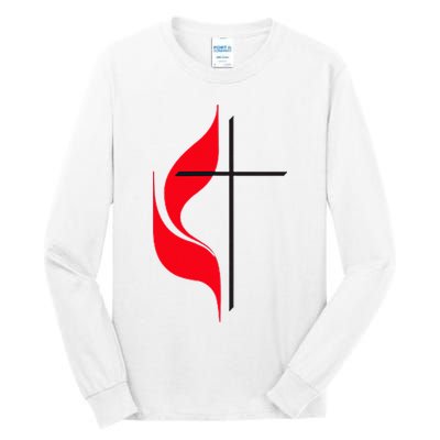 Methodist Flag Christian Cross And Flame Tall Long Sleeve T-Shirt