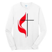Methodist Flag Christian Cross And Flame Tall Long Sleeve T-Shirt