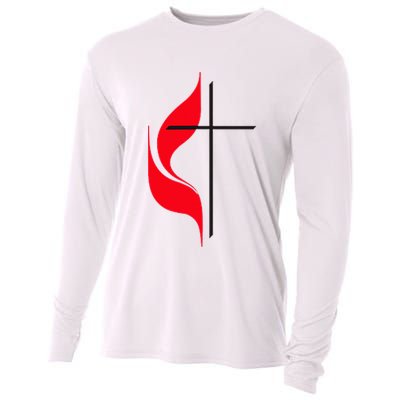 Methodist Flag Christian Cross And Flame Cooling Performance Long Sleeve Crew