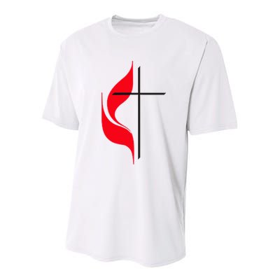 Methodist Flag Christian Cross And Flame Youth Performance Sprint T-Shirt