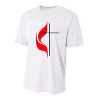 Methodist Flag Christian Cross And Flame Youth Performance Sprint T-Shirt