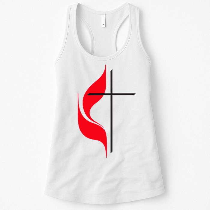 Methodist Flag Christian Cross And Flame Womens Tank Top